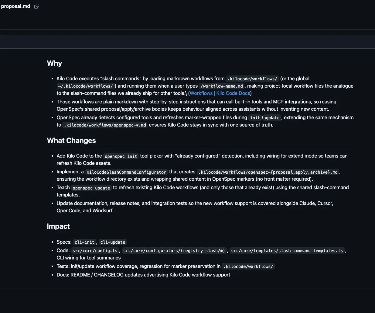 OpenSpec Kilo Code Proposal